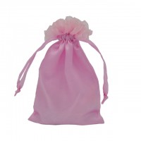 Custom pink satin hair weave extension bags for packing with drawstring and tassel