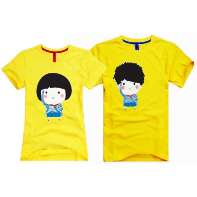 China Cheap High Quality Heated Transfer Printing Couple T-shirt