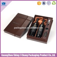 Luxury 2 wine bottle holder with metal plate for wine packaging boxes